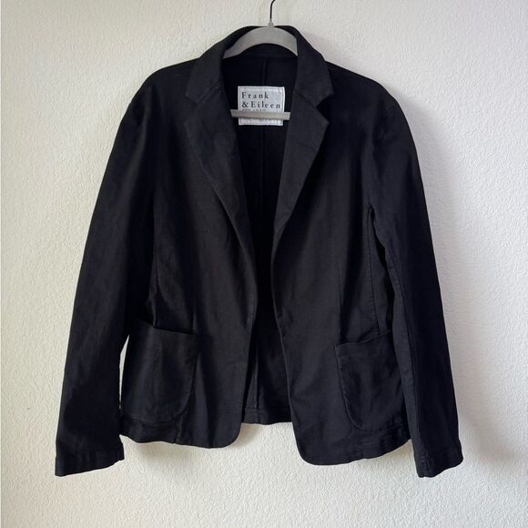 Frank & Eileen DUBLIN Jacket Blazer Denim Open Front Women’s L Stretch Old Money - Picture 5 of 11